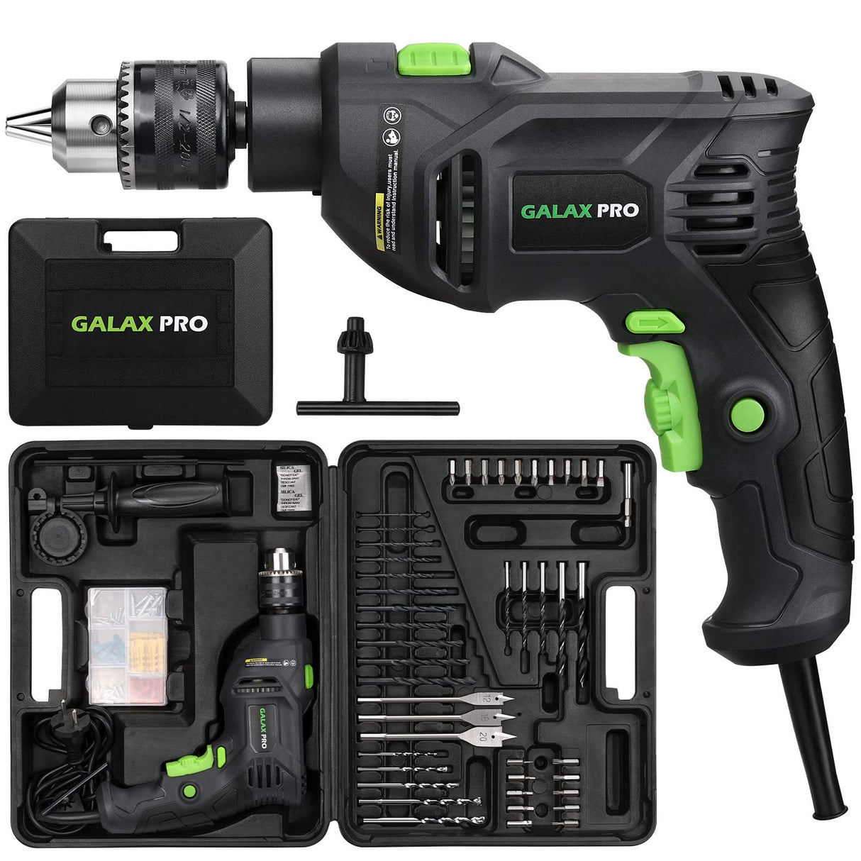 GALAX PRO 5Amp 1/2-inch Hammer Drill with 105pcs Accessories, Variable Speed 0-3000, Hammer and Drill 2 Functions in 1, 360°Rotating Handle, Depth GALAX PRO