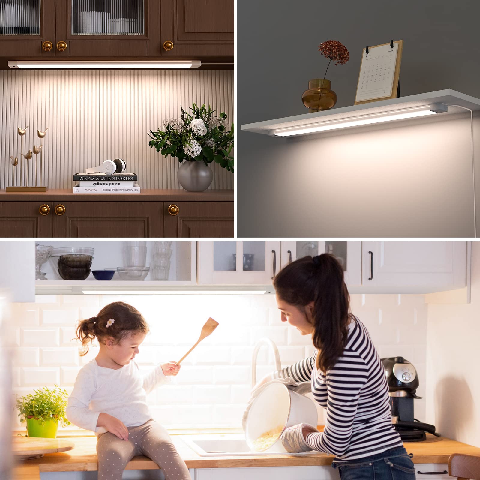 MYPLUS 16 Inch Under Cabinet Lights with Hand Wave, Under Counter Lighting 4000K Natural White,Dimmable,Plug and Play,LED Lights for Kitchen Cabinet, - WoodArtSupply