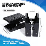 Gisafai 4 Pieces Steel Sawhorse Brackets with 220lb / 100kg Capacity (One Pair), Easy to Use Saw Horses Brackets Metal Brackets for Compact Storage, Gisafai