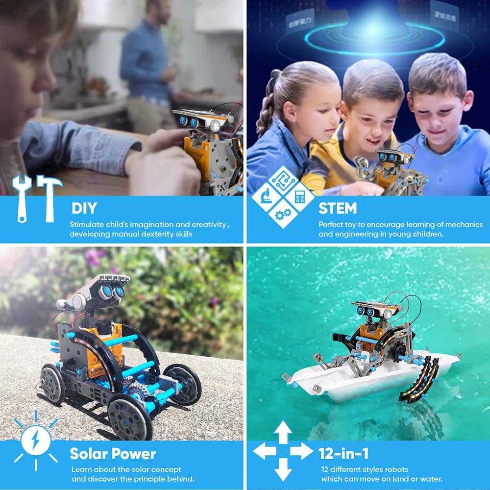 Sillbird STEM 12-in-1 Education Solar Robot Toys -190 Pieces DIY Building Science Experiment Kit for Kids Aged 8-10 and Older,Solar Powered by The Sillbird