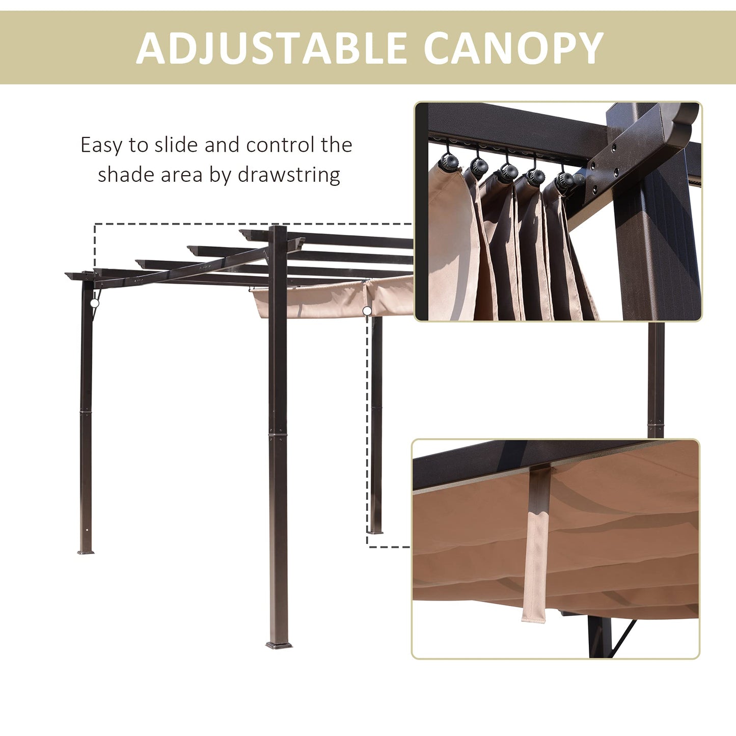 Outsunny 10' x 13' Aluminum Patio Pergola with Retractable Pergola Canopy, Backyard Shade Shelter for Porch, Outdoor Party, Garden, Grill Gazebo,