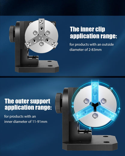 FAHKNS D69 Chuck Rotary Axis, Rotary Chuck for Laser Marking Machine and Fiber Laser Engraver Attachment, Suitable for Rings, Bracelets, Bearings, - WoodArtSupply