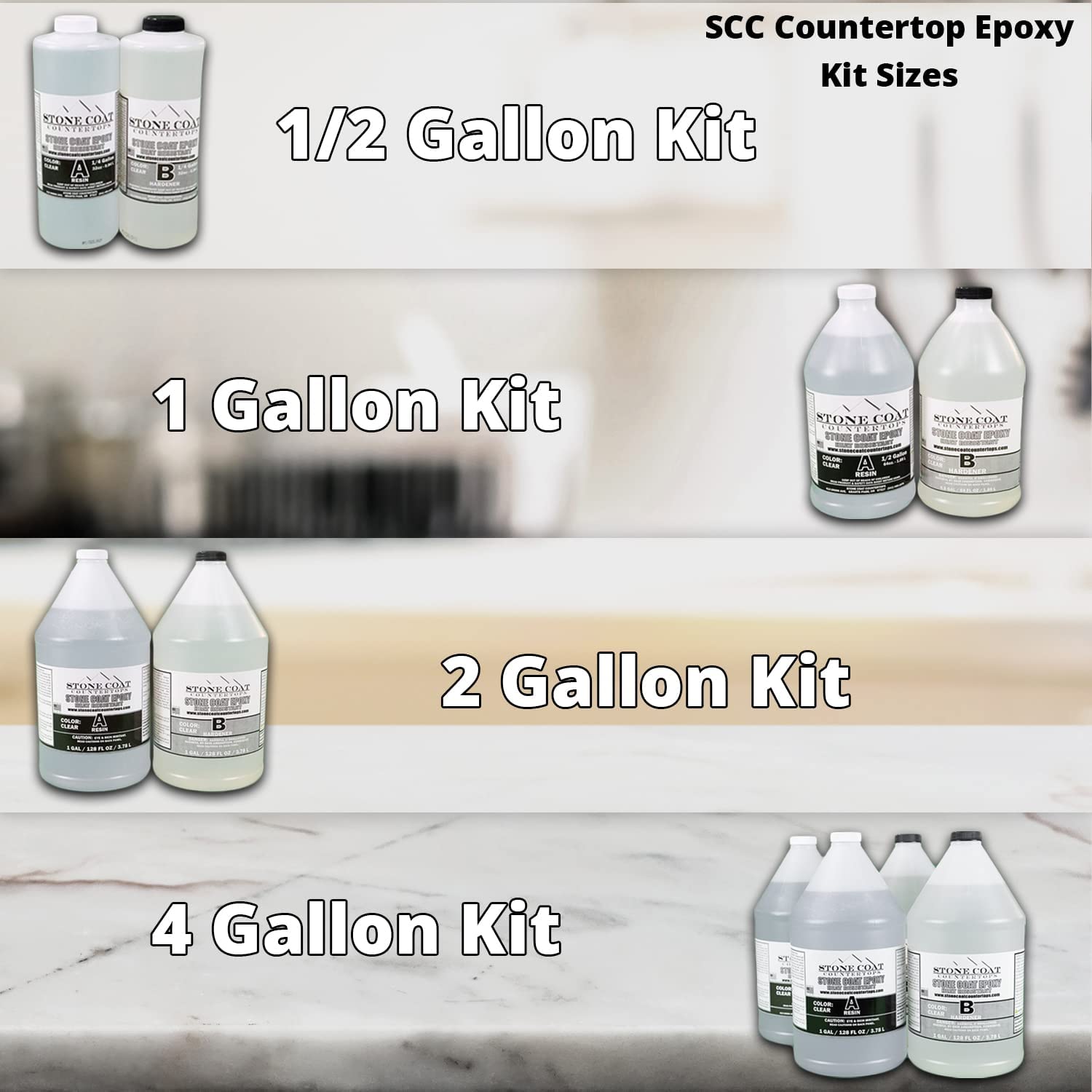 Stone Coat Countertops Epoxy Kit (2 Gal) – DIY Epoxy Resin Kit for Coating Kitchens, Bathrooms, Counters, Tables, Wood Slabs, and More! Heat Stone Coat Countertops