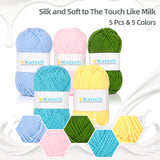 Katech Beginner Yarn for Crocheting and Knitting-Crochet Yarn Kit for Beginners-Includes 382 Yards Cotton Yarn Balls, Hooks, Accessories, Tutorials, Katech