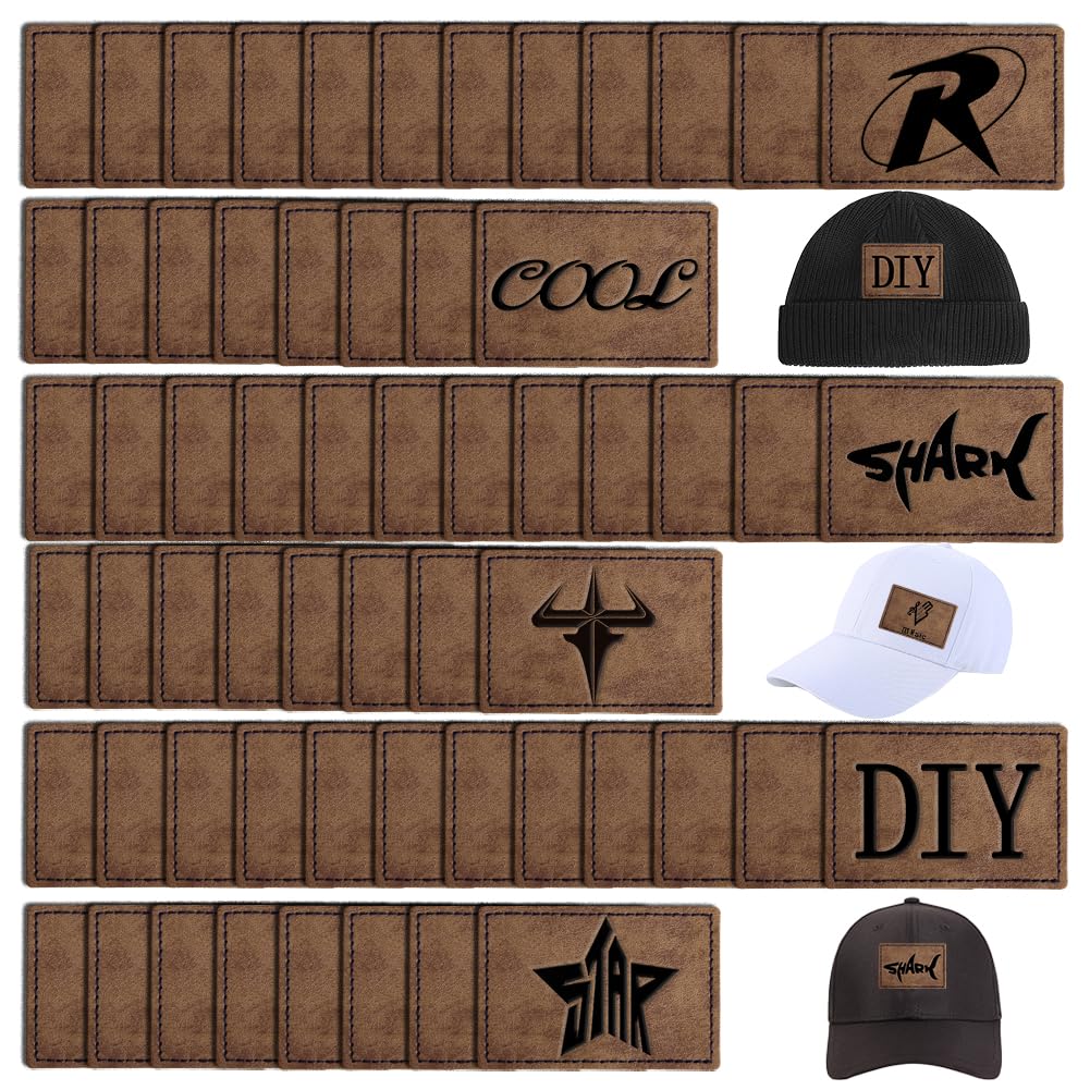 60PCS Blank Hat Patches Laserable Rectangle Rustic Leatherette Patch Adhesive Faux Leather Patches Blanks for Hats Fabric Custom Repair Sew Laser Bestlabel