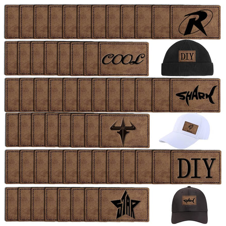 60PCS Blank Hat Patches Laserable Rectangle Rustic Leatherette Patch Adhesive Faux Leather Patches Blanks for Hats Fabric Custom Repair Sew Laser Bestlabel