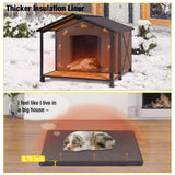 Aivituvin Dog House with Insulated Liner Outdoor All-Around Iron Frame Dog Kennel Outside with Overhang Roof Large Porch Weatherproof Aivituvin