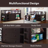 Naomi Home Twin Loft Bed with Desk and Storage - Space-Saving Kids Bed in Espresso Naomi Home