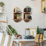 Wenqik 2 Pcs Boho 3D Arch Wooden Rainbow Wall Shelves Rustic Double Available Floating Hanging Shelf Mount Book Shelf Retro Holders for Nursery Wenqik