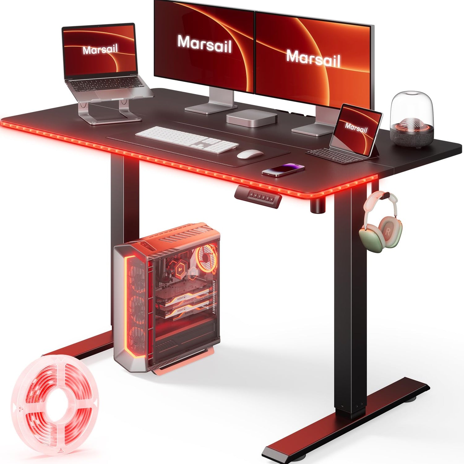 Marsail Electric Standing Desk Adjustable Height, 48 * 24 Inch Sit Stand up Desk for Home Office Furniture Computer Desk with 3 Memory Presets, Marsail