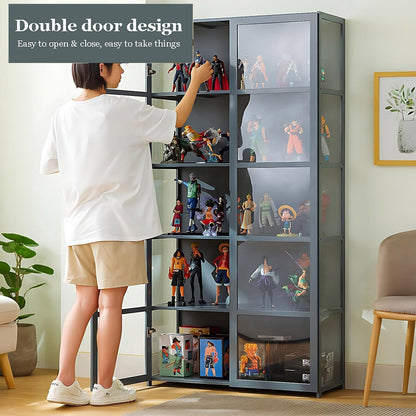 Topjia 2 Doors Curio Display Cabinet for Collectibles,Wood Curio Cabinets with Clear Acrylic Doors,5 Tier Bookcase Display Shelf,Floor Standing