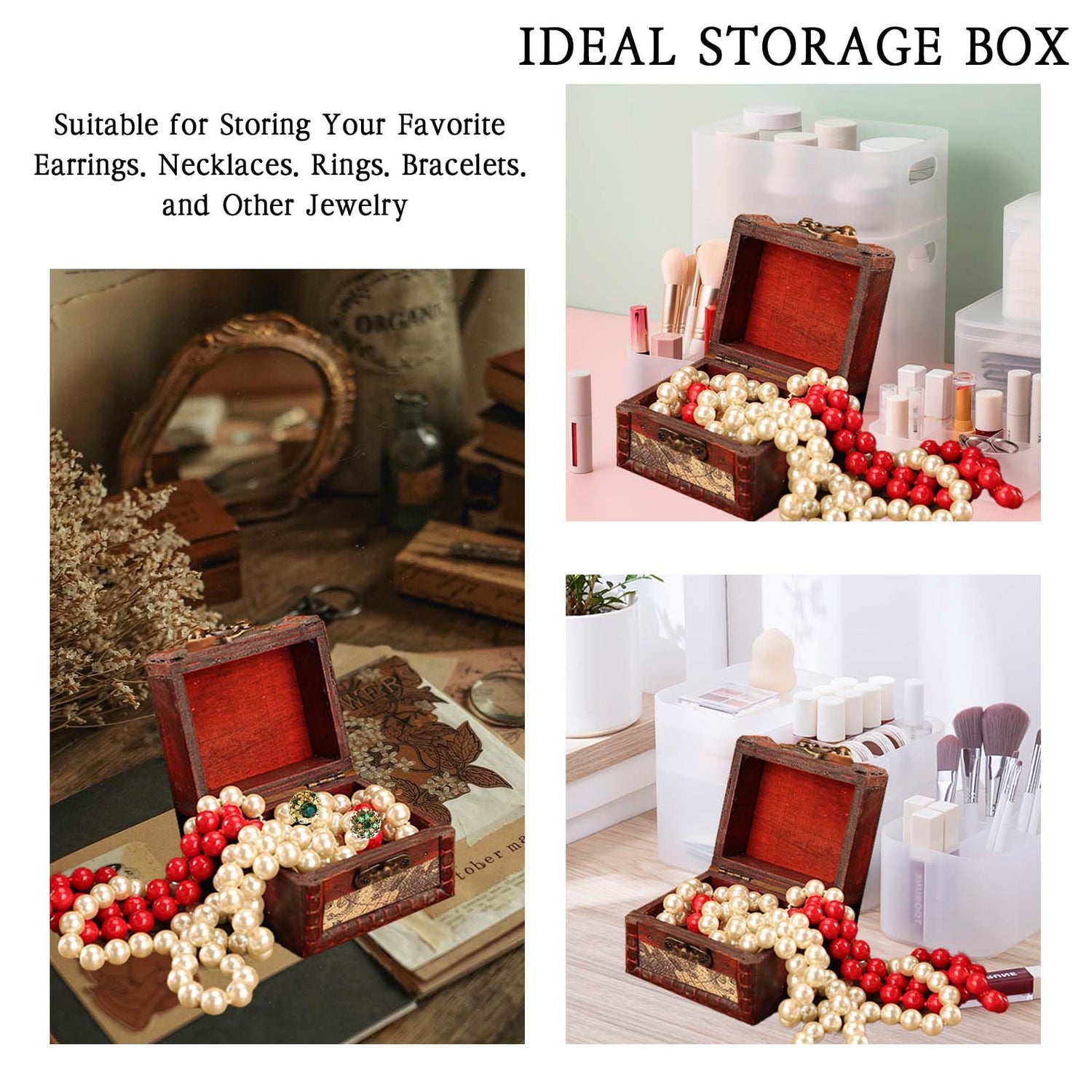 GemJelry Wooden Jewelry Box, Classical Wood Jewlery Box Jewelery Storage Box Case Holder Jewellery Chest Organizer Mom Gifts Mothers Day Gift for GemJelry