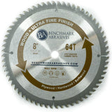 Benchmark Abrasives 8" 64 Tooth, TCT Wood Cutting Saw Blade for General Purpose Cutting & Trimming of Softwoods, Hardwoods, Long Lasting Blades, Use Benchmark Abrasives