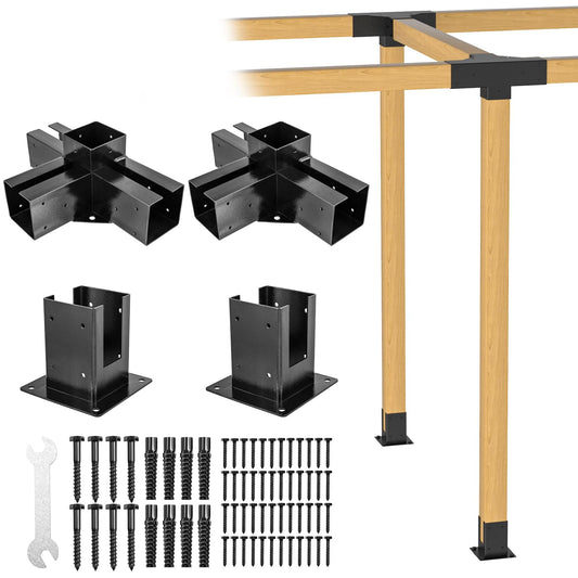 FMhotu 4-Way Pergola Bracket 4x4, 2 Set Woodwork DIY Pergola Brackets Kit,Include Extension Brackets & Post Base Brackets| Modular Pergola Kit for