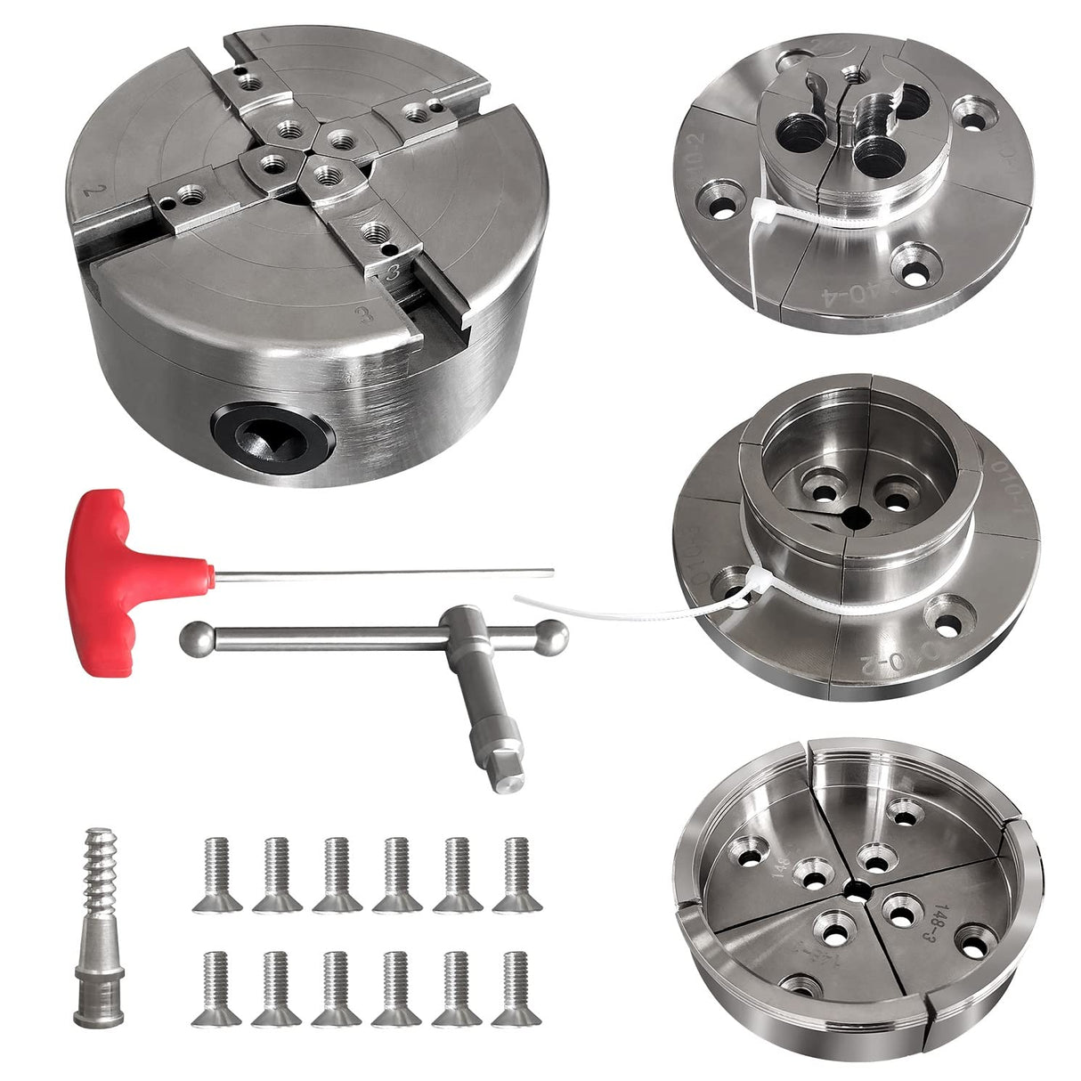 Wood Lathe Chuck Set 1" x 8 tpi， 4 inch 4 jaw self-Centering Woodturning Chuck for Lathe Tenfer