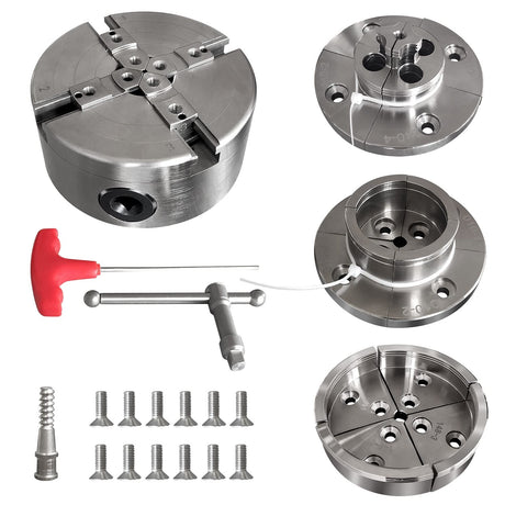 Wood Lathe Chuck Set 1" x 8 tpi， 4 inch 4 jaw self-Centering Woodturning Chuck for Lathe Tenfer