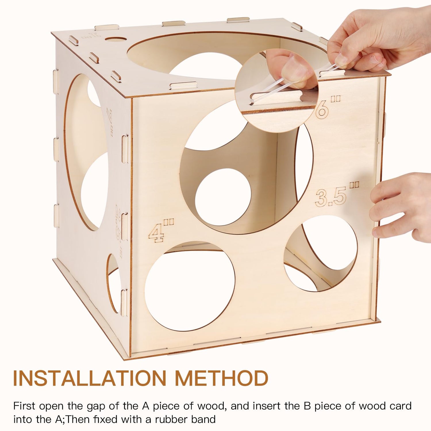 Auihiay 14 Holes Wood Balloon Sizer Box, Collapsible Balloon Measurement Tool with Instructions and Balloon Glue Points, for Balloon Columns, Balloon Auihiay