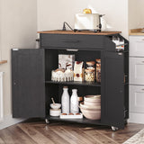 HOOBRO Kitchen Island with Power Outlet, Kitchen Storage Island with Spice Rack and Drawer, Rolling Kitchen Cart on Wheels, for Home, Kitchen and HOOBRO