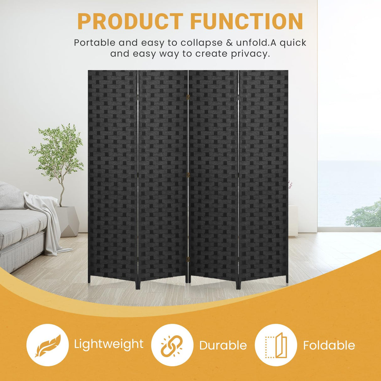 Room Divider Wall 4 Panels Indoor Handmade Wood Portable Room Dividers and Folding Privacy Screens Used in Multiple Occasions Decorate and Beautify Dopinmin