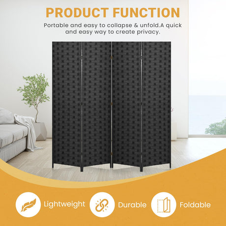 Room Divider Wall 4 Panels Indoor Handmade Wood Portable Room Dividers and Folding Privacy Screens Used in Multiple Occasions Decorate and Beautify Dopinmin