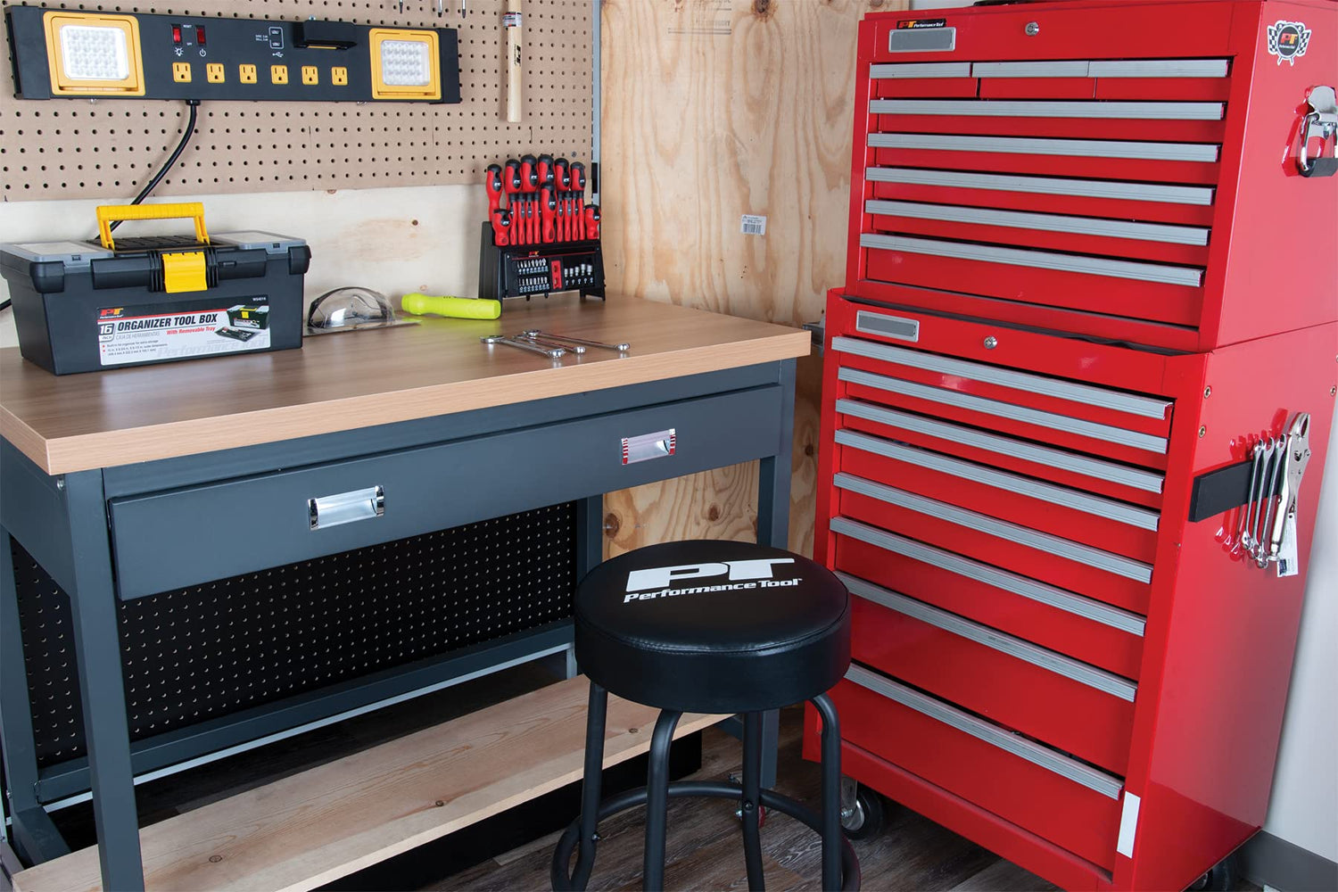 Performance Tool W85010 Swivel Seat Bar Stool for Mechanic Garages and Workshops, Black, 0.6x9.8x5.8-Inches Performance Tool