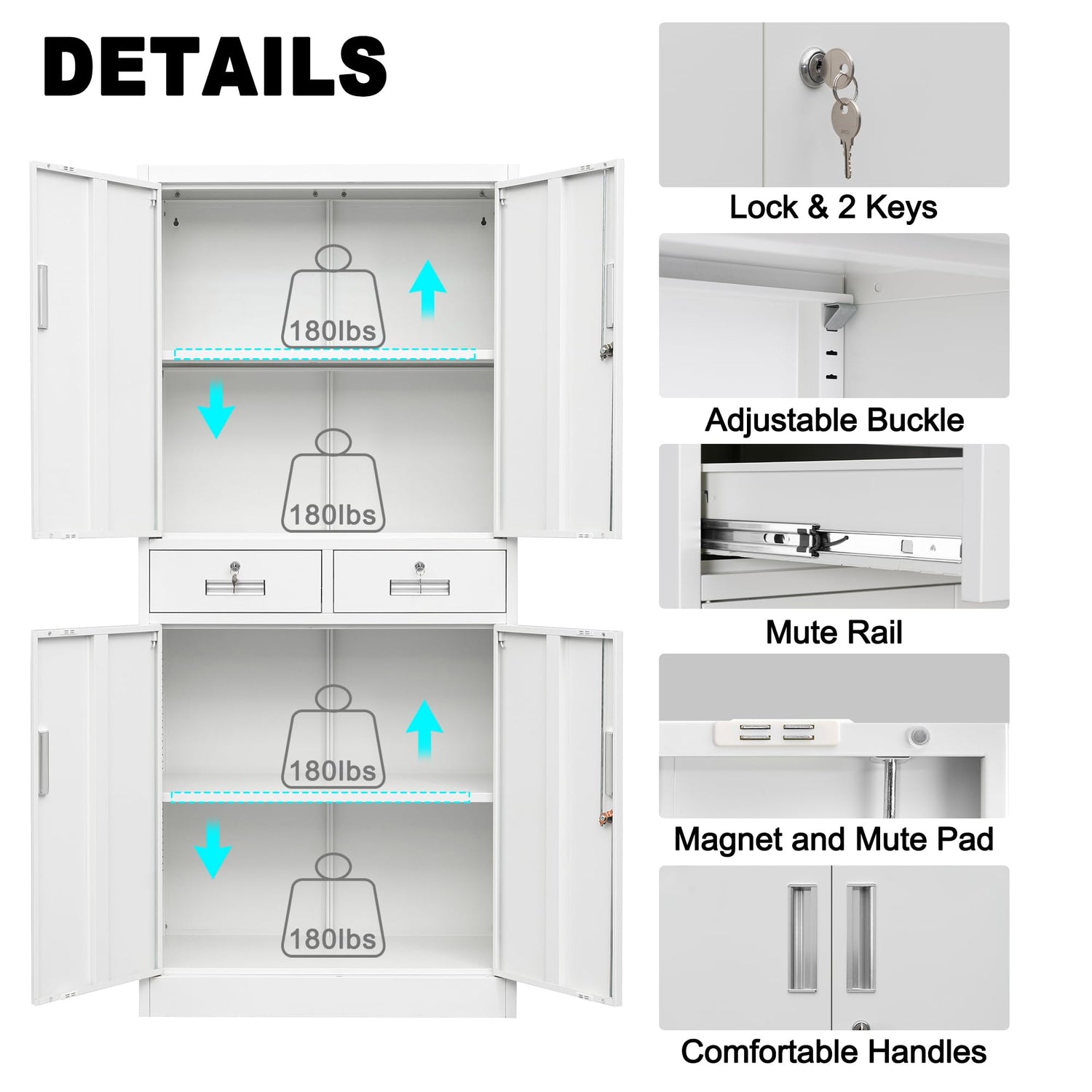 CMY Metal Storage Cabinet, 71" H x 32" W x 16" D Locking Storage Cabinet with Adjustable Shelves and 2 Drawers, Steel Storage Cabinet for Office, CMY