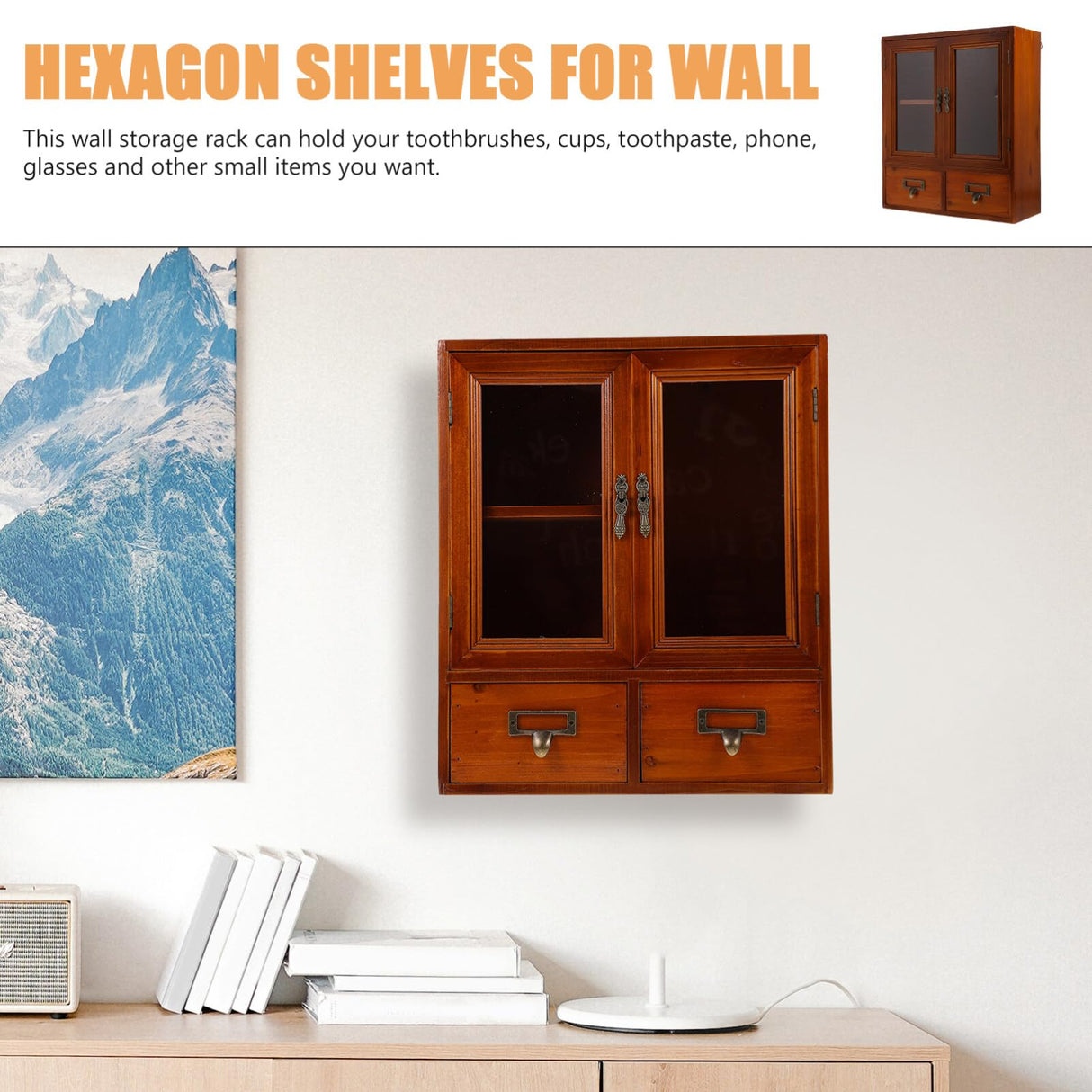 Rustic Wooden Wall Storage Cabinet - Vintage Style Hanging Organiser for Kitchen or Bathroom Holibanna