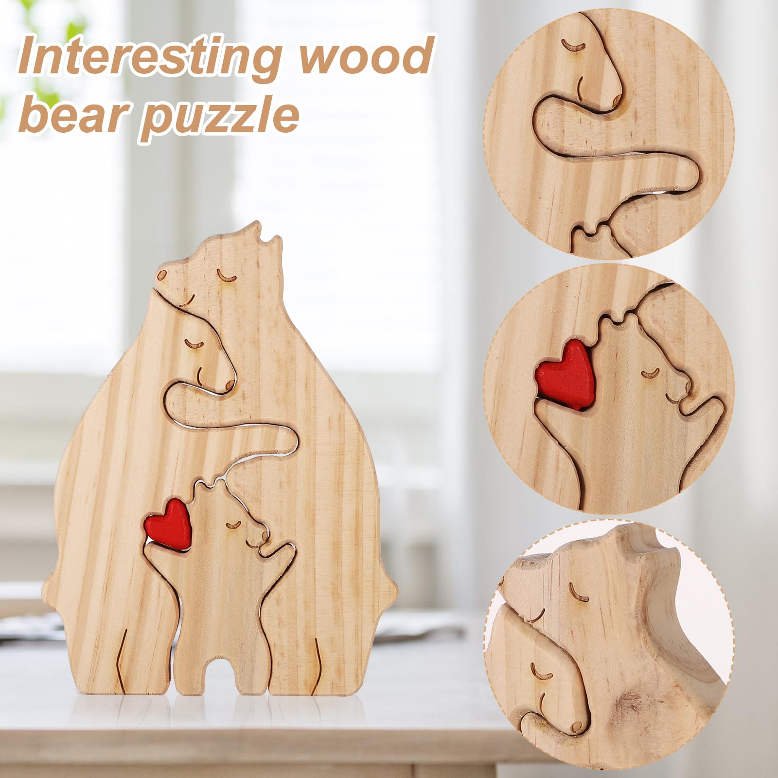 Personalized Family Name Puzzle, 3 Bears Wooden Bear Puzzle Decorative Wooden Bear Puzzle Creative Birthday Gifts for Mom Parents Home Decor Mothers - WoodArtSupply