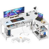 AODK 53 Inch Reversible L Shaped Desk with USB Ports & Fabric Drawers for Home Office & Gaming AODK