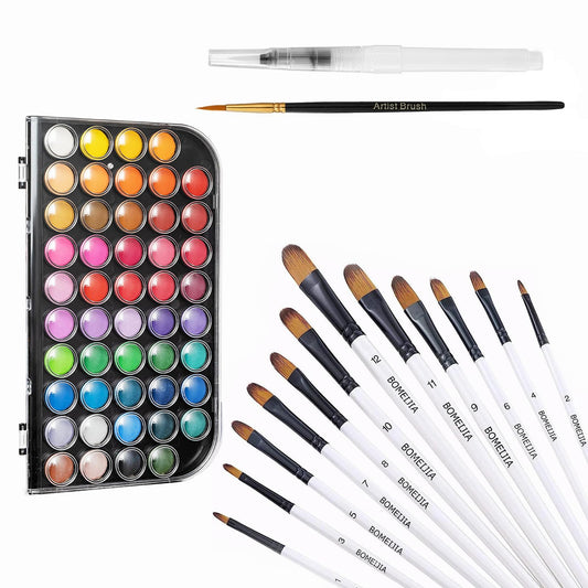 GETHPEN Filbert Paint Brushes Set of 12, Watercolor Paint 48 Colors Washable Watercolor Paint Set with a Brush a Refillable Water Brush Pen and - WoodArtSupply