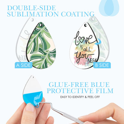 HTVRONT Sublimation Earring Blanks Bulk - 30 Pcs Wood Earrings Blanks with Blue Protective Film - Unfinished MDF Teardrop Earrings for Sublimation