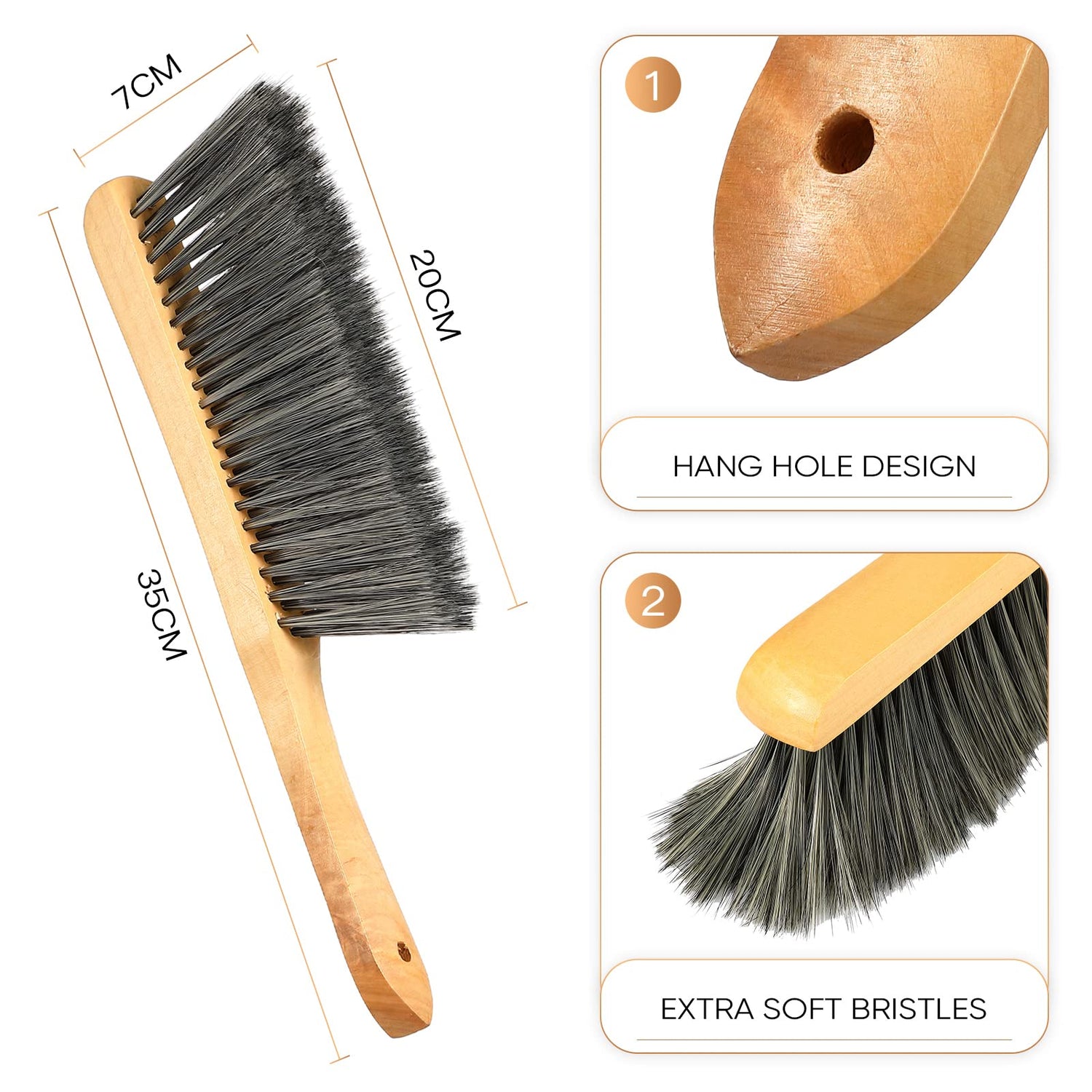 2 Pieces Wooden Bench Brushes Fireplace Brush Horse Hair Bench Brush Soft Bristles Long Wood Handle Dust Brush for Hearth Tidy Car Home Workshop Patelai
