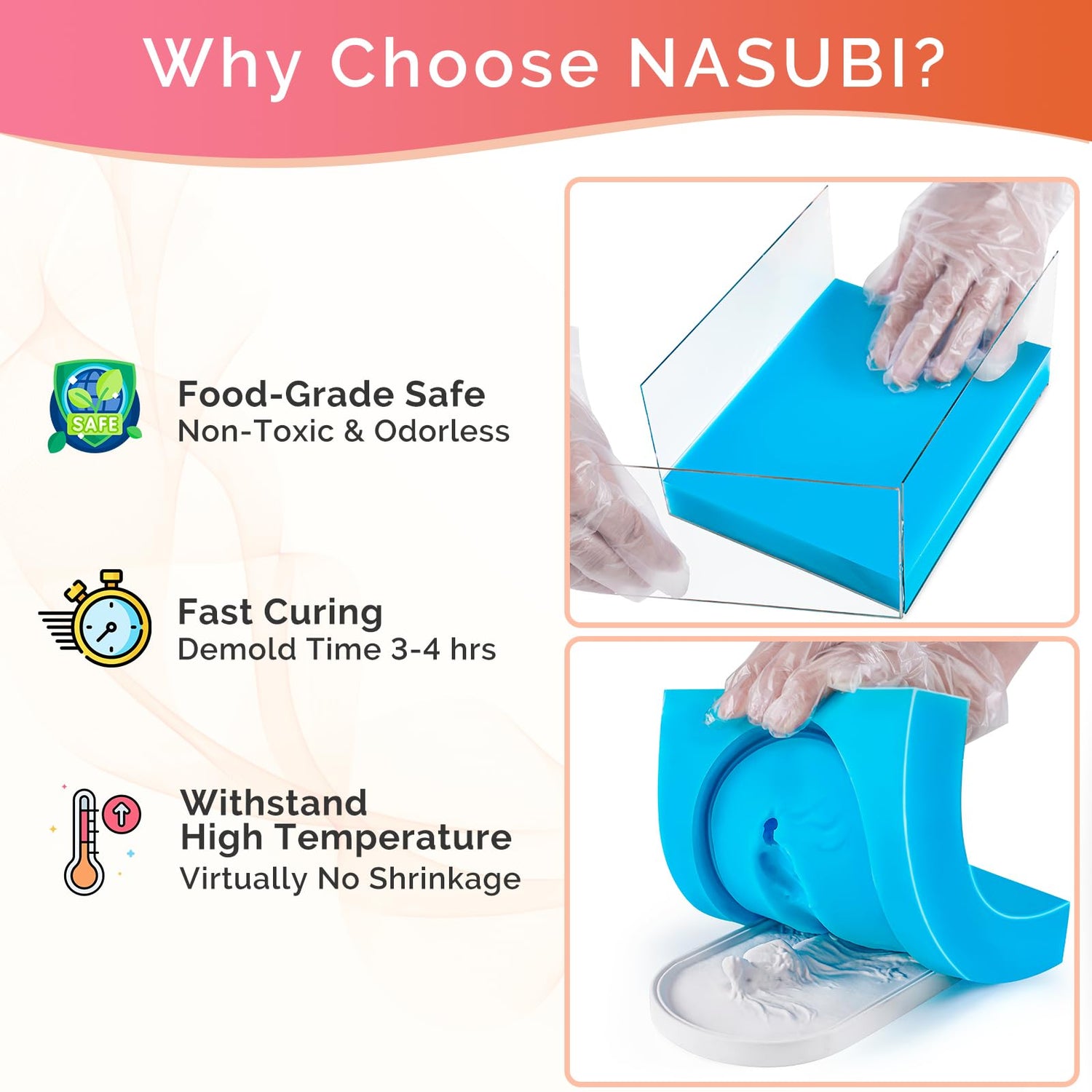 NASUBI Silicone Mold Making Kit 70.4oz,15A Non-Toxic Safe Liquid Silicone Rubber for Mold Making,4.4LB Mixing 1:1 by Weight Fast Curing Silicone NASUBI