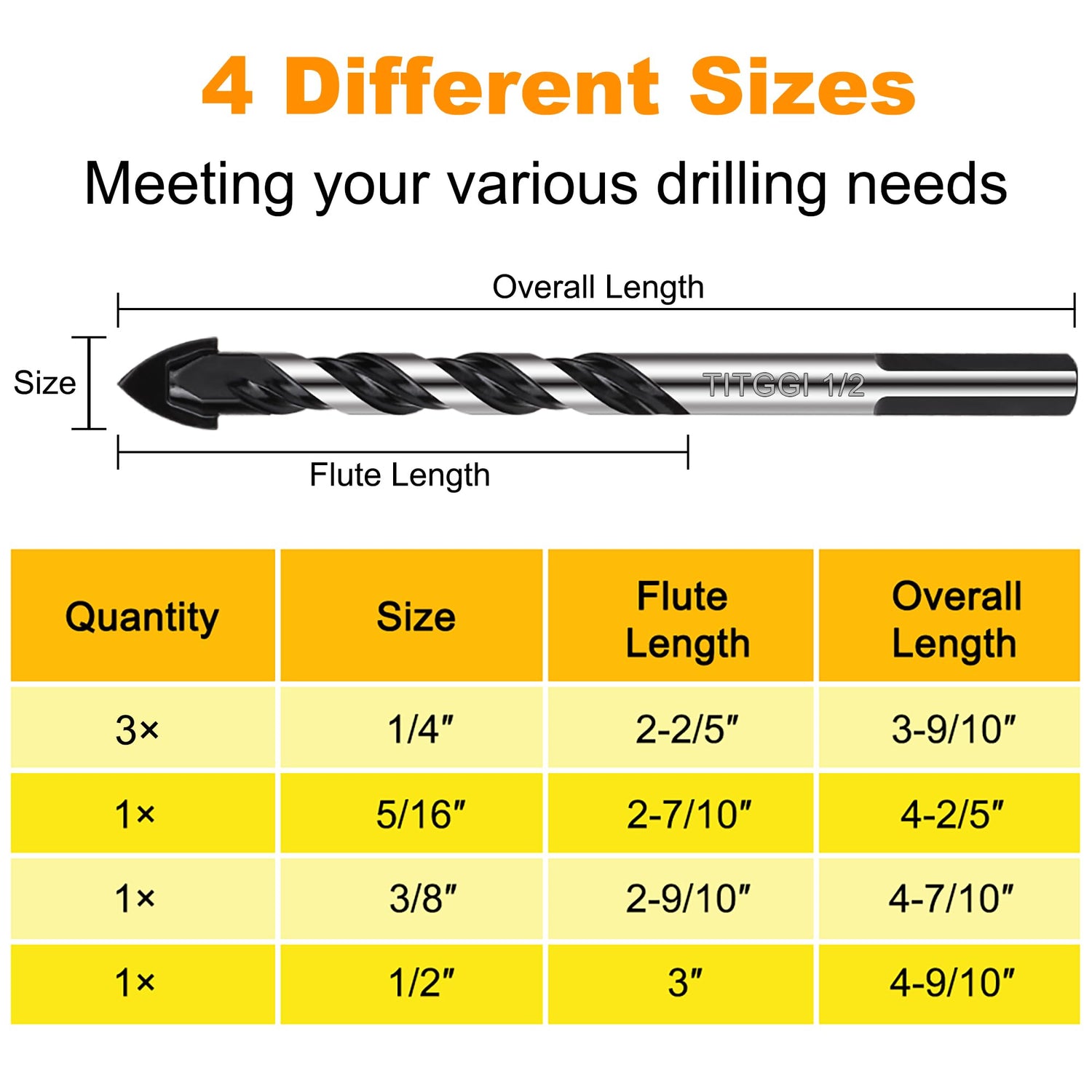 Concrete Drill Bit & Masonry Drill Bit Set, Professional Drill Bit Set (6PCS) for Glass/Brick/Plastic/Cement/Wood/Tile/Etc, Industrial Strength TITGGI