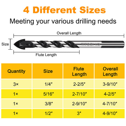 Concrete Drill Bit & Masonry Drill Bit Set, Professional Drill Bit Set (6PCS) for Glass/Brick/Plastic/Cement/Wood/Tile/Etc, Industrial Strength - WoodArtSupply