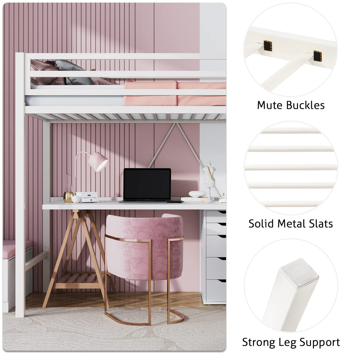 SHA CERLIN Heavy Duty Twin Loft Bed Frame with Removable Stairs and Full-Length Guardrail SHA CERLIN