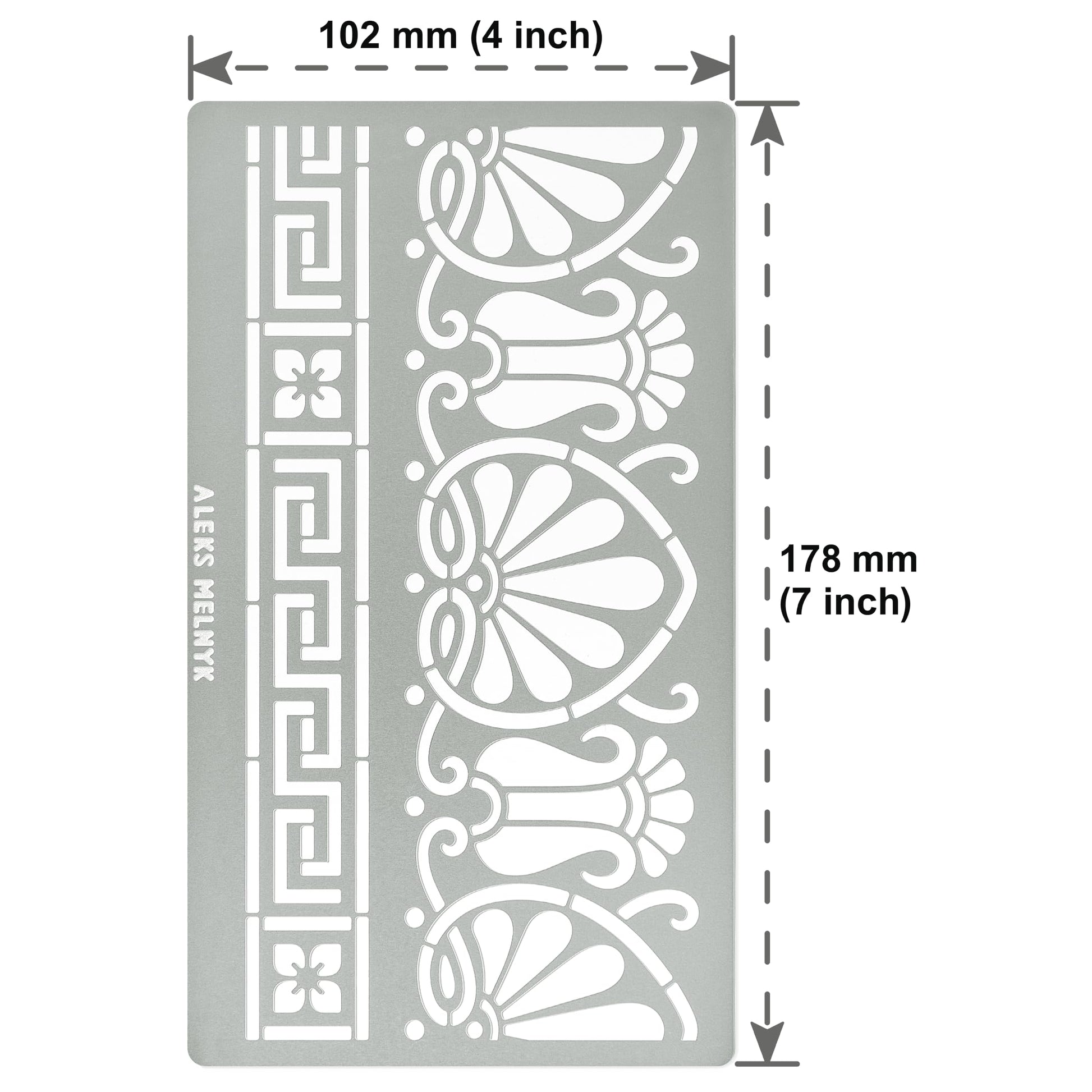 Aleks Melnyk No.328 Metal Stencil, Ancient Greek Fret and Roman Ornament, Meander, Palmette Motif, Border, Patterns, Small Stencil, 1 PC, Template - WoodArtSupply