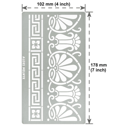 Aleks Melnyk No.328 Metal Stencil, Ancient Greek Fret and Roman Ornament, Meander, Palmette Motif, Border, Patterns, Small Stencil, 1 PC, Template - WoodArtSupply