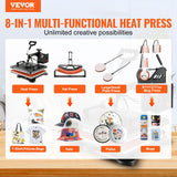 VEVOR 8 in 1 Heat Press with Tumbler Press Hat Press, Heat Press Machine 15x12 Inch, Swing Away Tshirt Pressing Machine, Digital Heat Press Transfer VEVOR