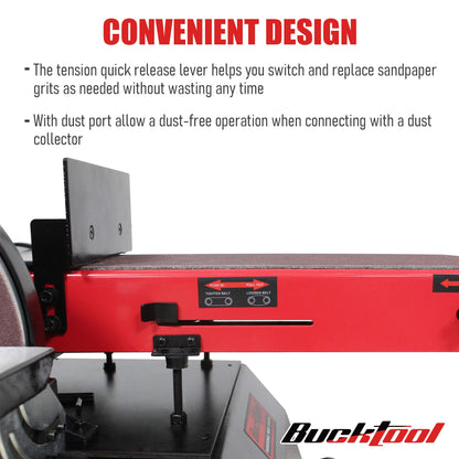 BUCKTOOL Powerful 1.5 HP Bench Belt Sander for Wood Working 6 in. x 48 in. Belt and 10 in. Disc Sander with Movable Stand BD61000