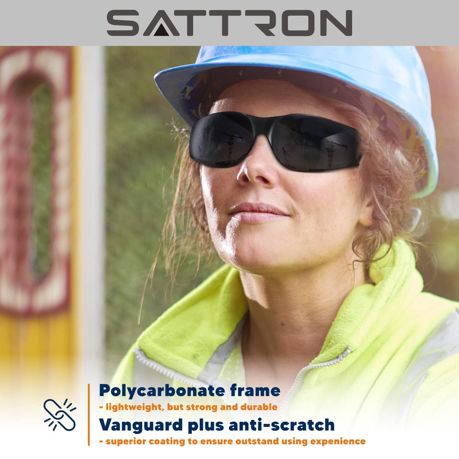 SATTRON 3 Pack of Tinted Safety Glasses, Scratch & Impact Resistant Protective Eyewear, Dark Lenses for UV Protection SATTRON