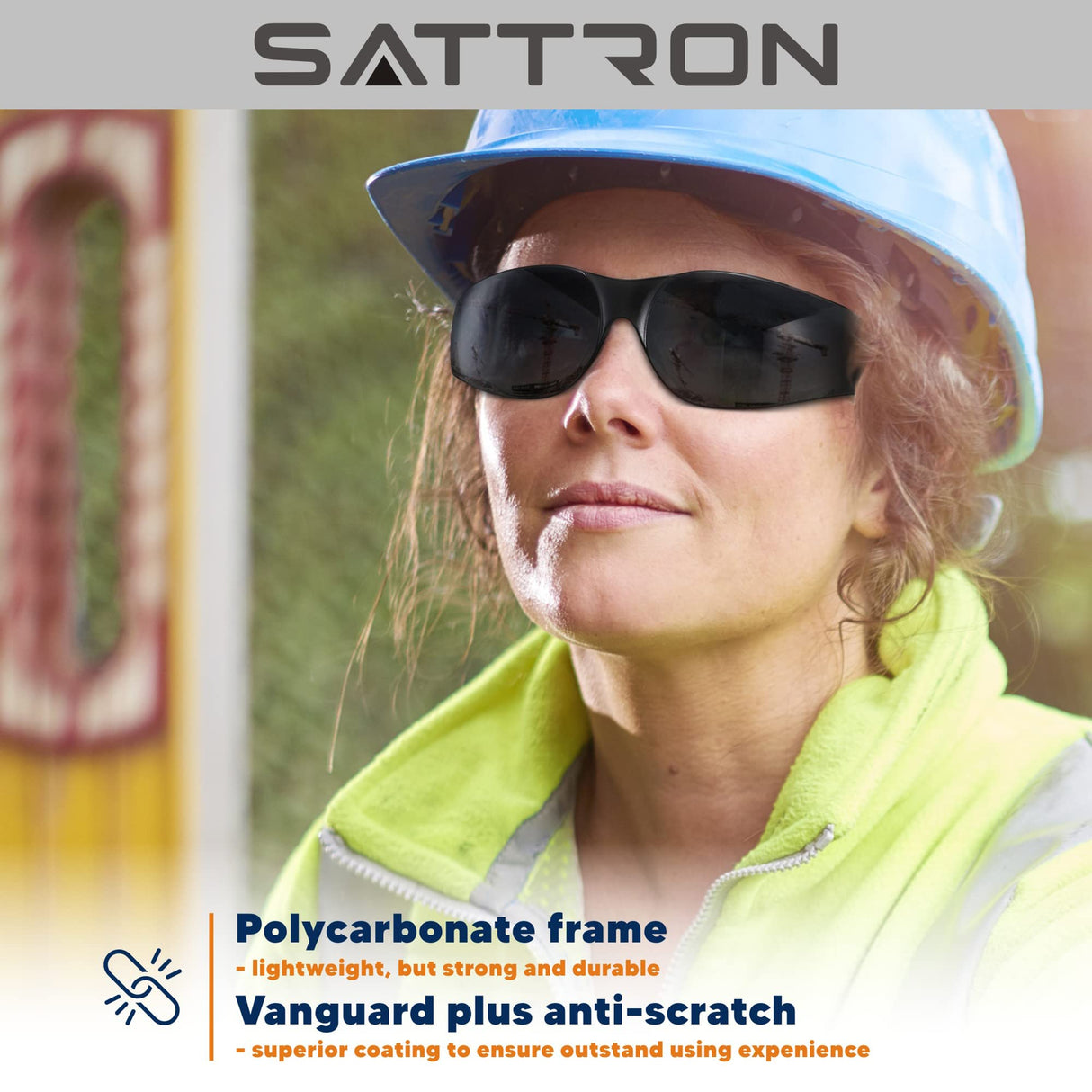 SATTRON 3 Pack of Tinted Safety Glasses, Scratch & Impact Resistant Protective Eyewear, Dark Lenses for UV Protection SATTRON