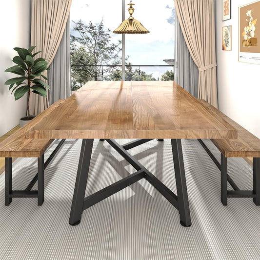 2024 New Large 72IN Solid Wood Dining Table for 6 8 10 People,Modern 6FT Waterproof Rectangular Kitchen Tables w/Anti-Rust&Adjustable Metal Leg,Brown