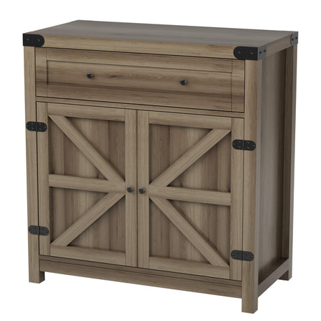 JUMMICO Coffee Bar Cabinet Farmhouse Kitchen Sideboard Buffet Cabinet with Drawer and Adjustable Shelf Barn Door Storage Cabinet for Kitchen, Dining JUMMICO