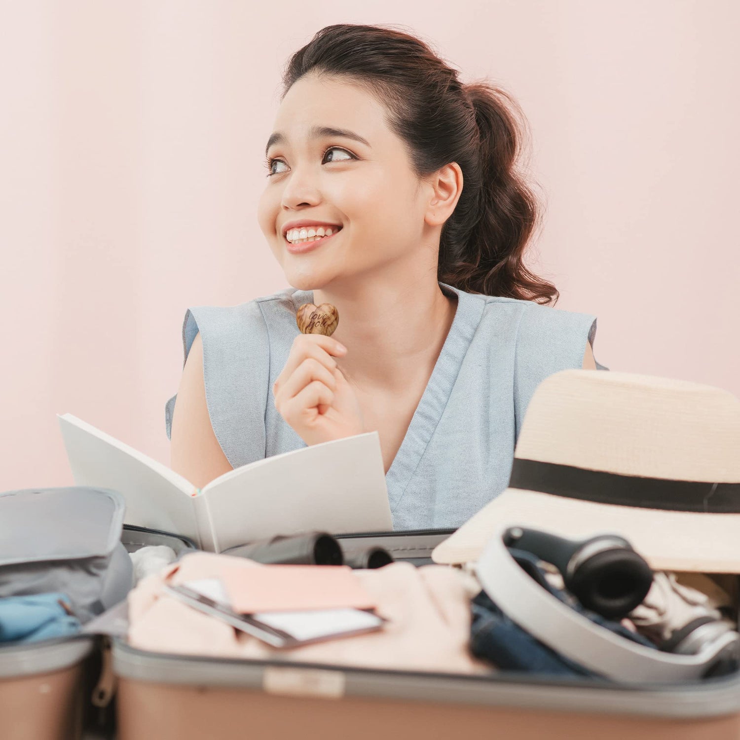 Carved Wooden Heart Shape Gifts - Love You - Engraved Olive Wood with Bamboo Stand - 5 Year Wooden for Her or Him - Christmas, Valentine's Day, Harmony Tree Collections