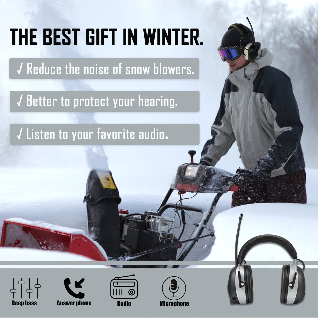 ZOHAN EM042 AM/FM Radio Headphone with Digital Display,Ear Protection Noise Reduction Safety Ear Muffs,Ultra Comfortable Hearing Protector for Lawn ZOHAN