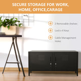 JAHRSTIM Metal Garage Storage Cabinet, Adjustable Shelves & Locking Doors - Garage Cabinets for TV Clothes Shoes Tool Storage and Ammo Locker - Black JAHRSTIM