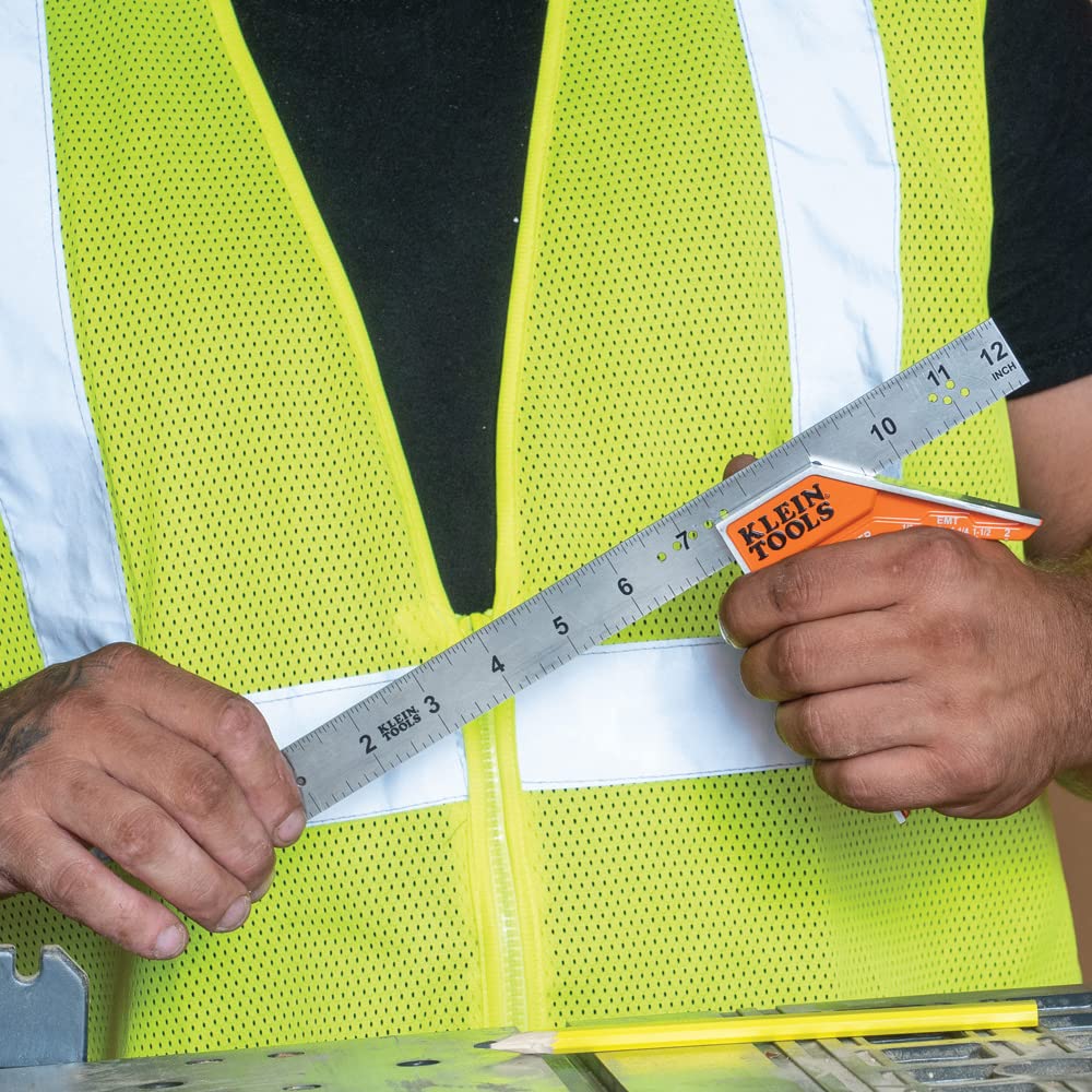 Klein Tools 935CSEL Combination Square Ruler for Electricians and Carpenters, Stainless Steel Double Sided Ruler, Bubble Level, Magnetic Klein Tools