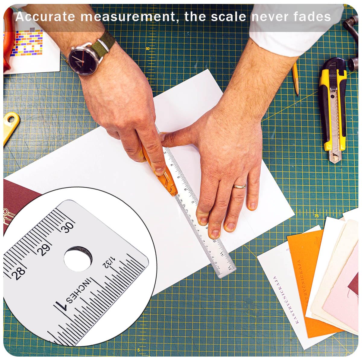 Metal Ruler 6 Inch 12 Inch Stainless Steel Metal Ruler with Cork Backing, Non-Slip Rulers with Inch and Centimeters, Straight Edge Cork Base Rulers - WoodArtSupply