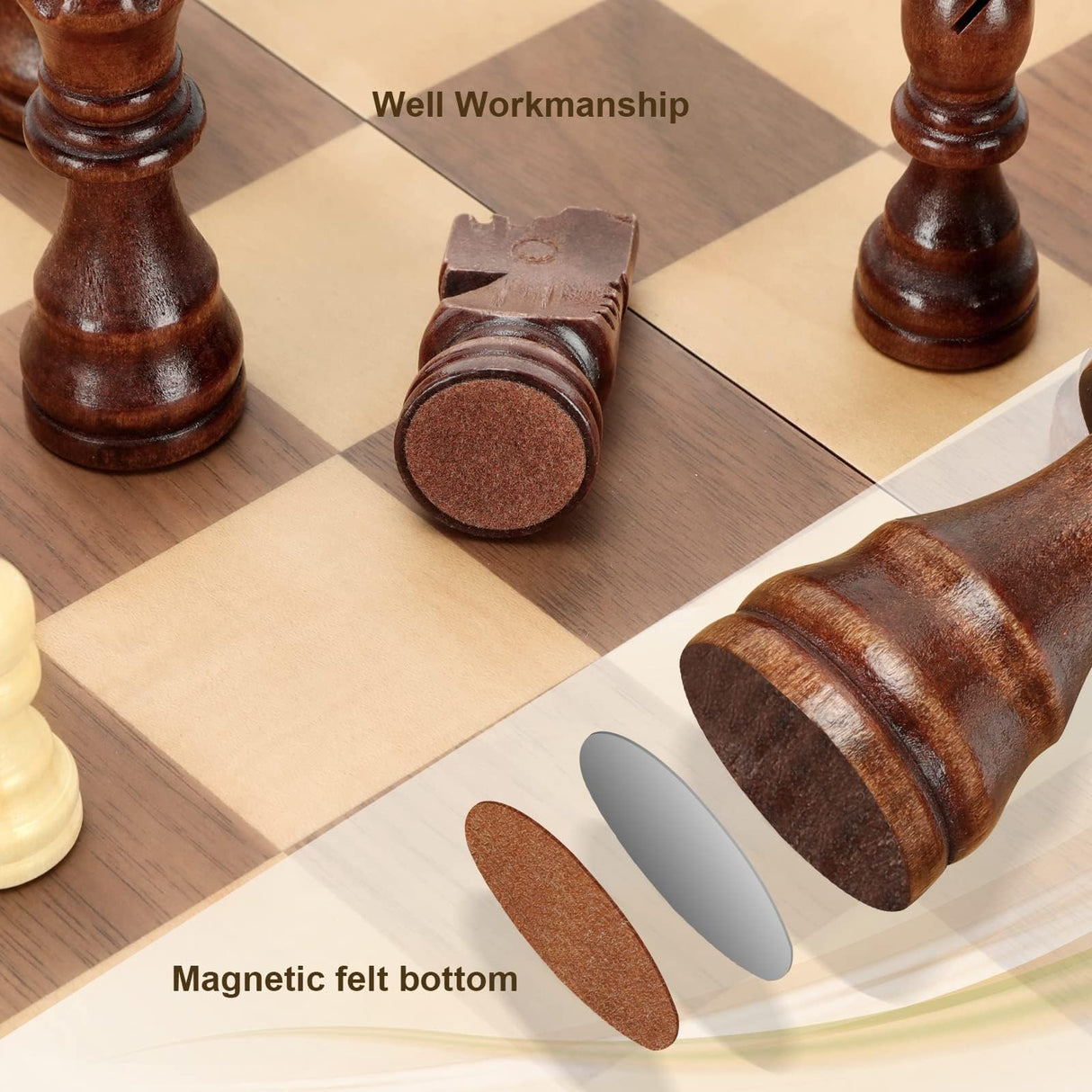 Magnetic Wooden Chess Board Set with Manual for Adults Kids 15 Inch Chess Puzzle with Handmade Pieces, Folding Portable Travel Unique Chess Game for Hurdaos